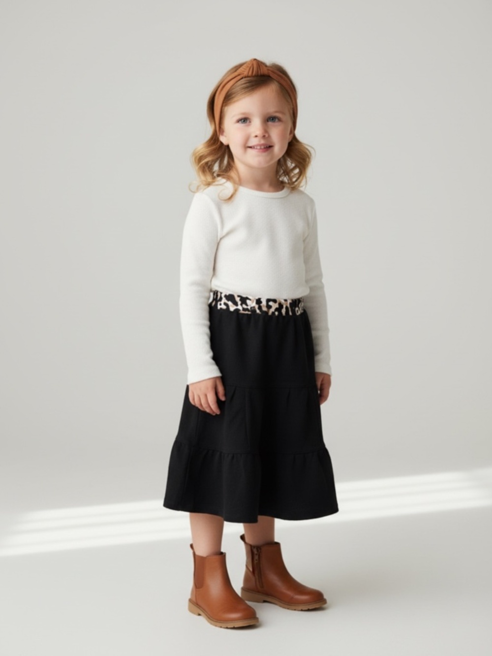 Skirt Flannel Girls 4 Midi Black Ruffle Tiered Cotton Leopard Mom and Pop's Kids